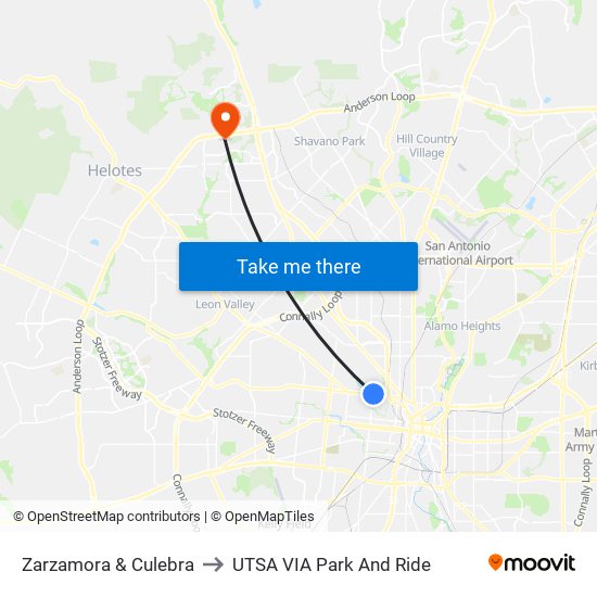 Zarzamora & Culebra to UTSA VIA Park And Ride map