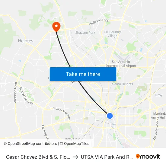 Cesar Chavez Blvd & S. Flores to UTSA VIA Park And Ride map