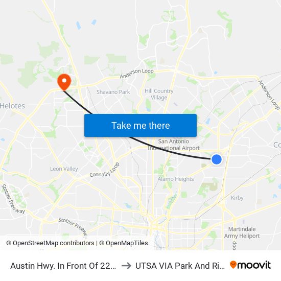 Austin Hwy. In Front Of 2233 to UTSA VIA Park And Ride map