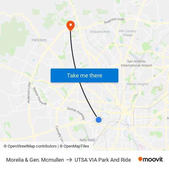 Morelia & Gen. Mcmullen to UTSA VIA Park And Ride map