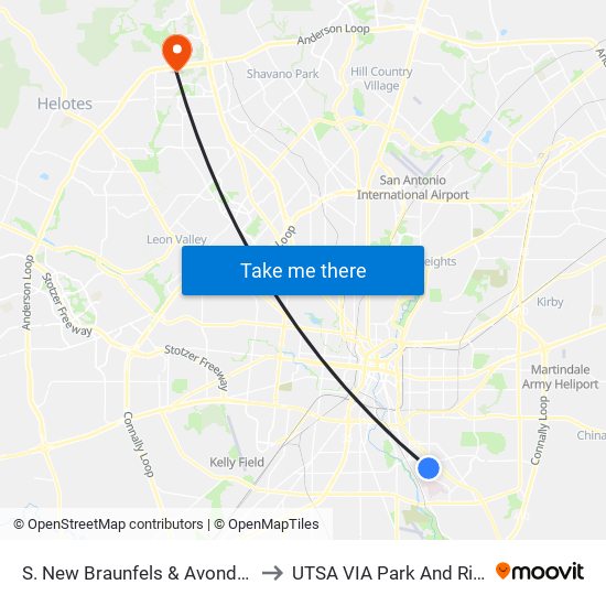 S. New Braunfels & Avondale to UTSA VIA Park And Ride map