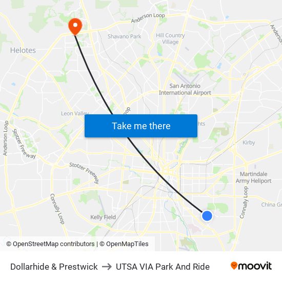 Dollarhide & Prestwick to UTSA VIA Park And Ride map