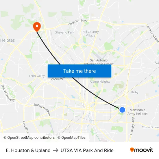 E. Houston & Upland to UTSA VIA Park And Ride map