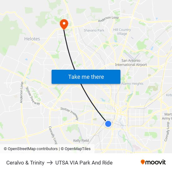 Ceralvo & Trinity to UTSA VIA Park And Ride map