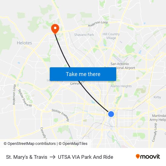 St. Mary's & Travis to UTSA VIA Park And Ride map