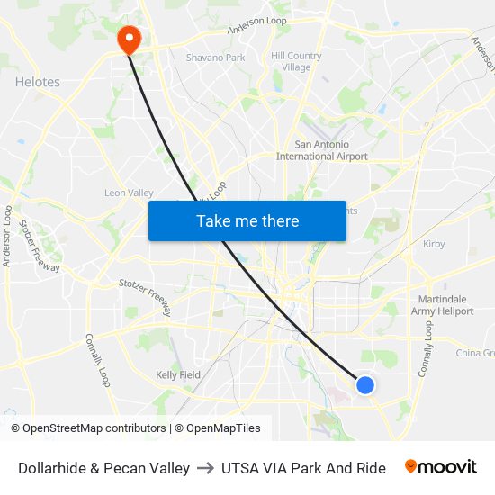 Dollarhide & Pecan Valley to UTSA VIA Park And Ride map
