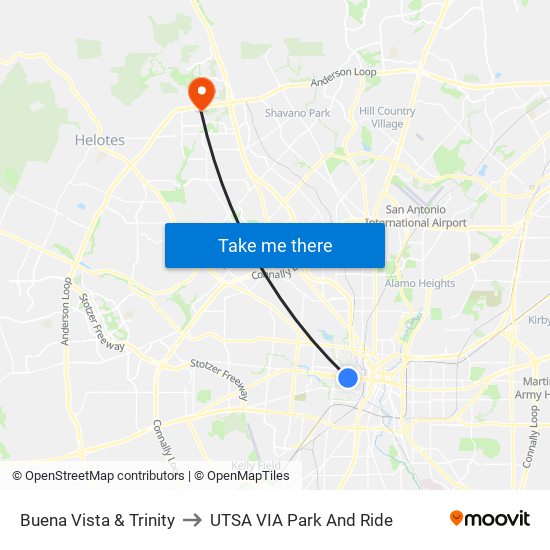 Buena Vista & Trinity to UTSA VIA Park And Ride map