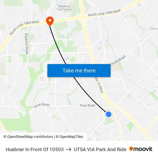 Huebner In Front Of 10503 to UTSA VIA Park And Ride map