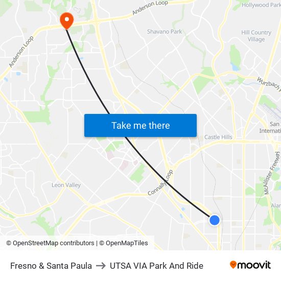 Fresno & Santa Paula to UTSA VIA Park And Ride map