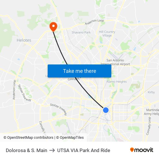 Dolorosa & S. Main to UTSA VIA Park And Ride map