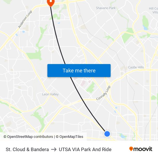 St. Cloud & Bandera to UTSA VIA Park And Ride map