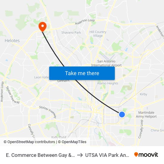 E. Commerce Between Gay & Honey to UTSA VIA Park And Ride map