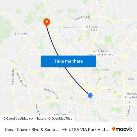 Cesar Chavez Blvd & Santa Rosa to UTSA VIA Park And Ride map