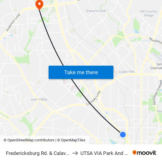 Fredericksburg Rd. & Calaveras to UTSA VIA Park And Ride map