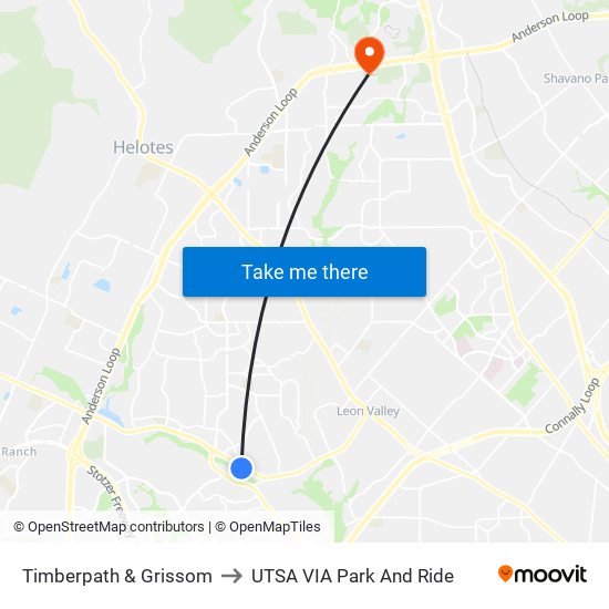 Timberpath & Grissom to UTSA VIA Park And Ride map