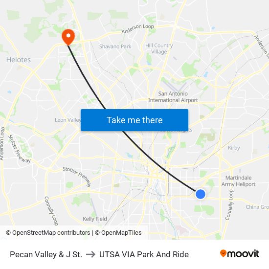 Pecan Valley & J St. to UTSA VIA Park And Ride map