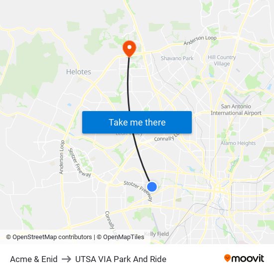 Acme & Enid to UTSA VIA Park And Ride map