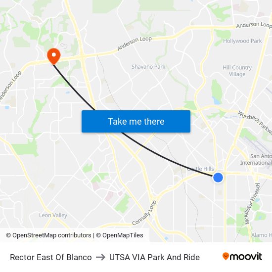 Rector East Of Blanco to UTSA VIA Park And Ride map