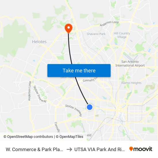 W. Commerce & Park Plaza to UTSA VIA Park And Ride map