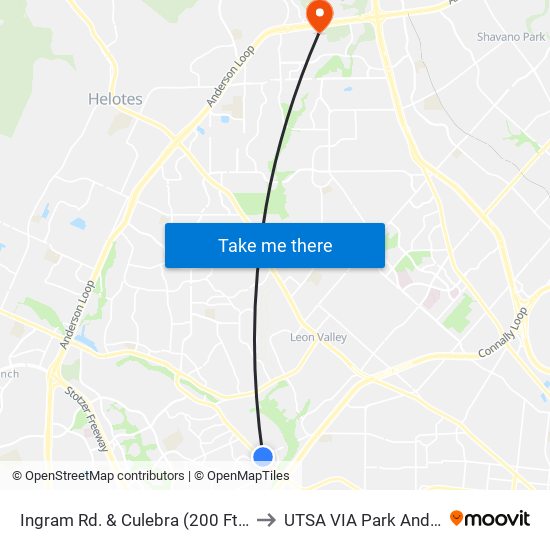 Ingram Rd. & Culebra (200 Ft. East) to UTSA VIA Park And Ride map