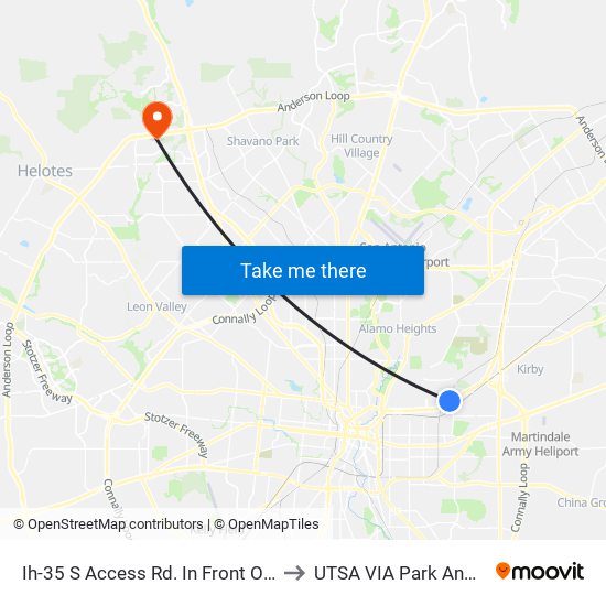 Ih-35 S Access Rd. In Front Of 3251 to UTSA VIA Park And Ride map