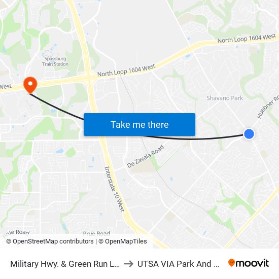 Military Hwy. & Green Run Lane to UTSA VIA Park And Ride map