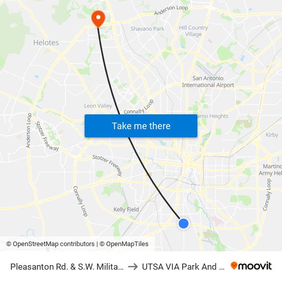 Pleasanton Rd. & S.W. Military Dr to UTSA VIA Park And Ride map