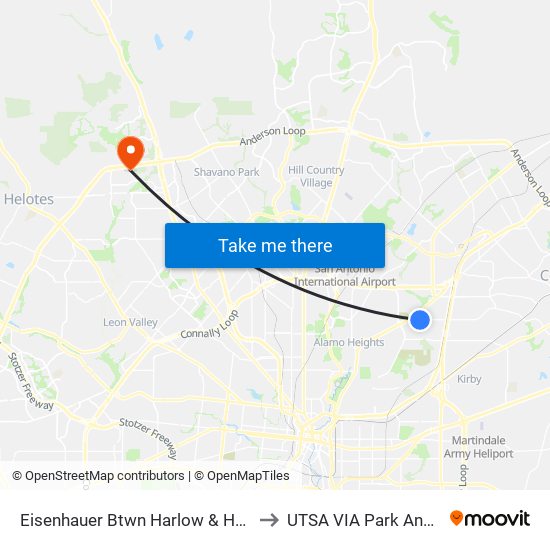 Eisenhauer Btwn Harlow & Holbrook to UTSA VIA Park And Ride map