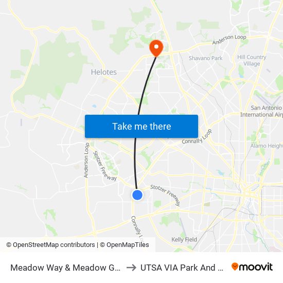 Meadow Way & Meadow Glade to UTSA VIA Park And Ride map