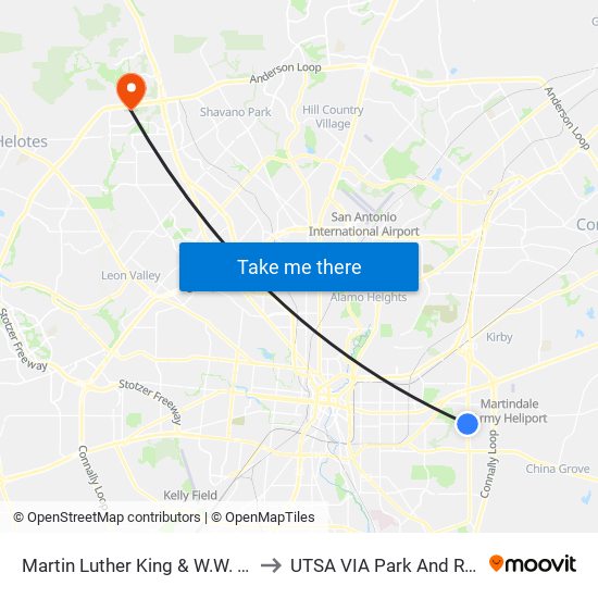 Martin Luther King & W.W. Wh to UTSA VIA Park And Ride map