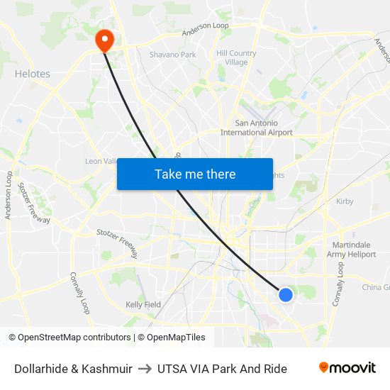 Dollarhide & Kashmuir to UTSA VIA Park And Ride map