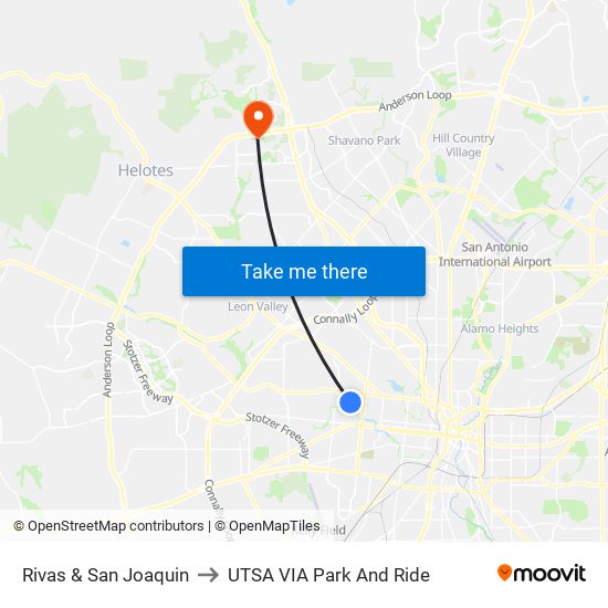 Rivas & San Joaquin to UTSA VIA Park And Ride map