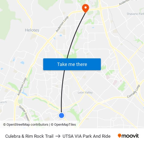 Culebra & Rim Rock Trail to UTSA VIA Park And Ride map