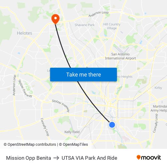 Mission Opp Benita to UTSA VIA Park And Ride map