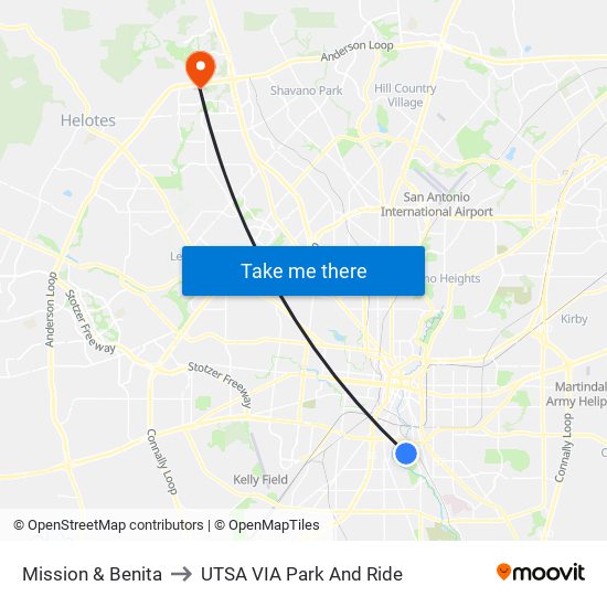 Mission & Benita to UTSA VIA Park And Ride map