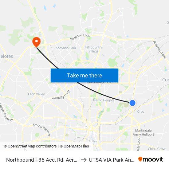 Northbound I-35 Acc. Rd. Across Heb to UTSA VIA Park And Ride map