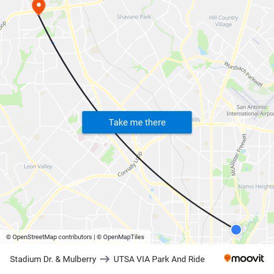 Stadium Dr. & Mulberry to UTSA VIA Park And Ride map