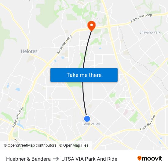 Huebner & Bandera to UTSA VIA Park And Ride map