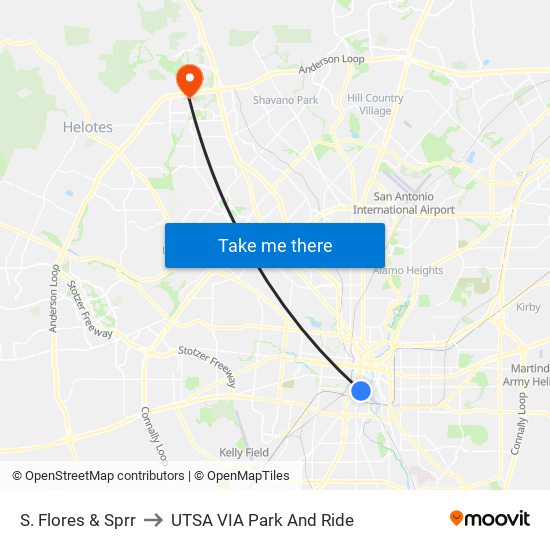 S. Flores & Sprr to UTSA VIA Park And Ride map