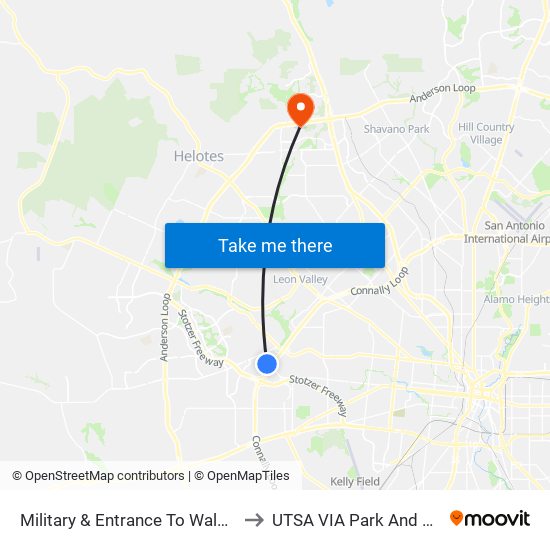 Military & Entrance To Walmart to UTSA VIA Park And Ride map