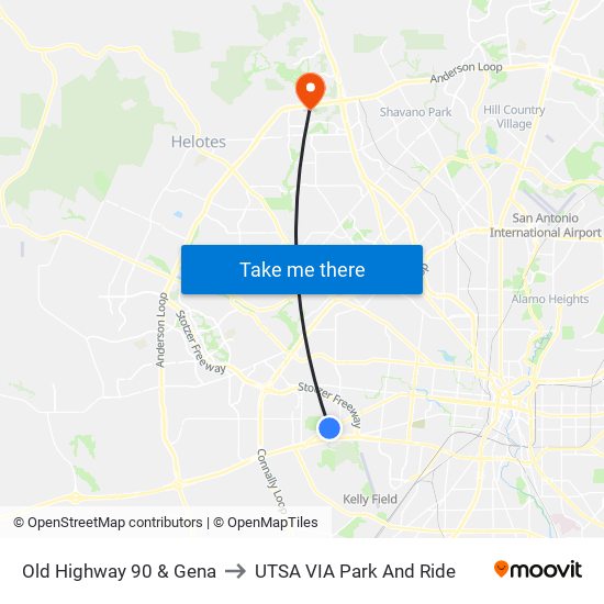 Old Highway 90 & Gena to UTSA VIA Park And Ride map