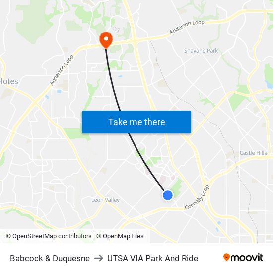 Babcock & Duquesne to UTSA VIA Park And Ride map