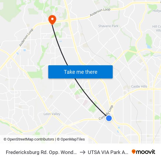 Fredericksburg Rd. Opp. Wonderland Mall to UTSA VIA Park And Ride map