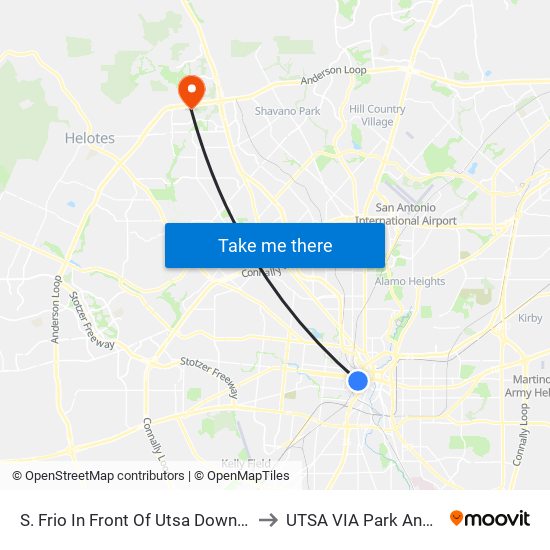 S. Frio In Front Of Utsa Downtown C to UTSA VIA Park And Ride map