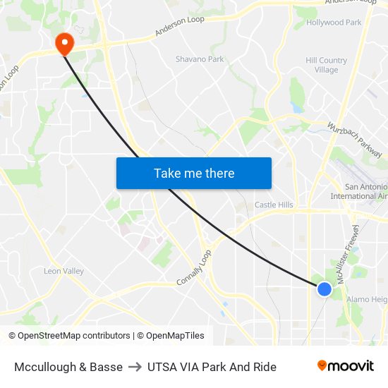 Mccullough & Basse to UTSA VIA Park And Ride map