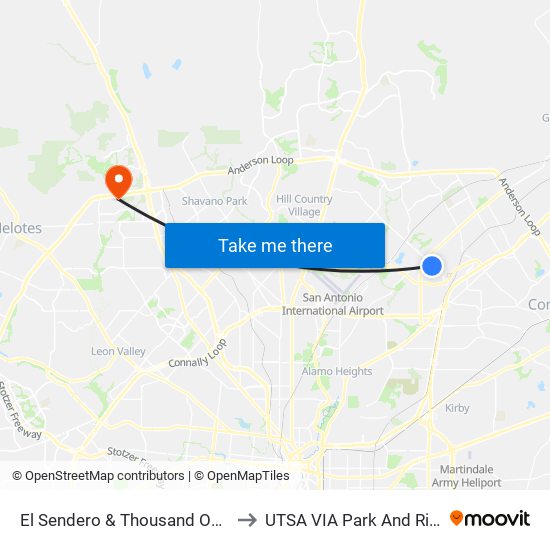 El Sendero & Thousand Oaks to UTSA VIA Park And Ride map