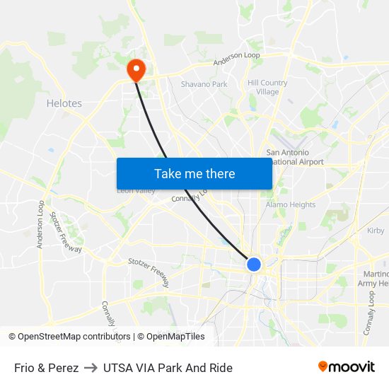 Frio & Perez to UTSA VIA Park And Ride map