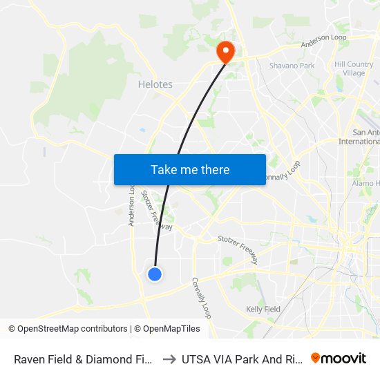 Raven Field & Diamond Field to UTSA VIA Park And Ride map