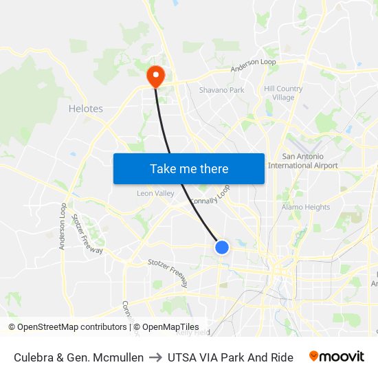 Culebra & Gen. Mcmullen to UTSA VIA Park And Ride map