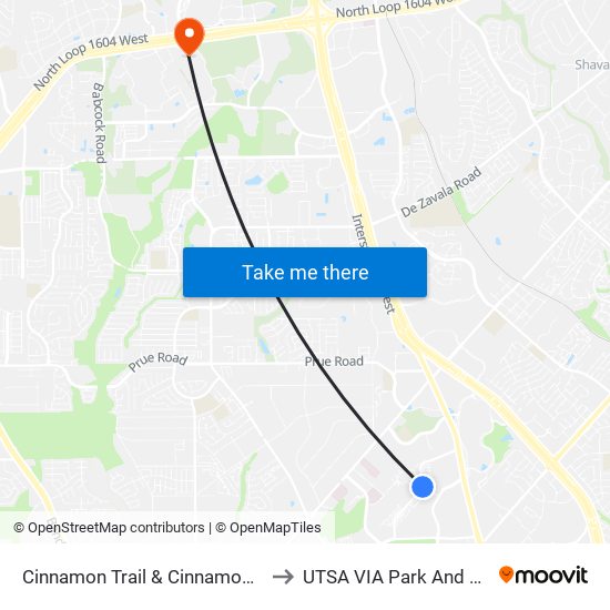 Cinnamon Trail & Cinnamon Hill to UTSA VIA Park And Ride map